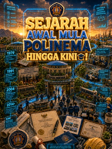 SEJARAH AWAL MULA POLINEMA HINGGA KINI 🎓✨ Politeknik Negeri Malang atau POLINEMA ternyata tidak langsung berdiri dengan nama seperti sekarang. Awalnya, kampus ini bernama Program Pendidikan Diploma Bidang Teknik Universitas Brawijaya, yang dibuka berdasarkan SK Dirjen DIKTI tahun 1979, dengan dukungan Pemerintah Indonesia, dana Bank Dunia, dan tenaga ahli dari Swiss. Tahun 1982, kampus ini mulai menerima angkatan pertama melalui empat jurusan awal, yaitu Teknik Elektronika, Teknik Listrik, Tekn