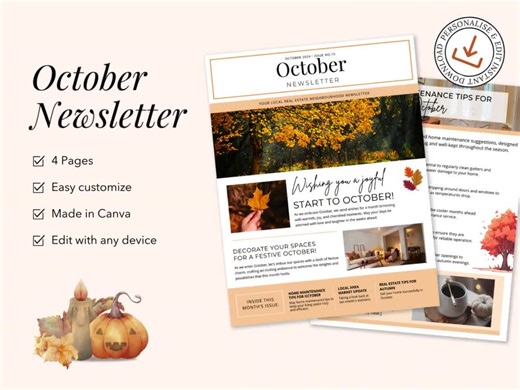 Real Estate October Newsletter, Modern Canva Template