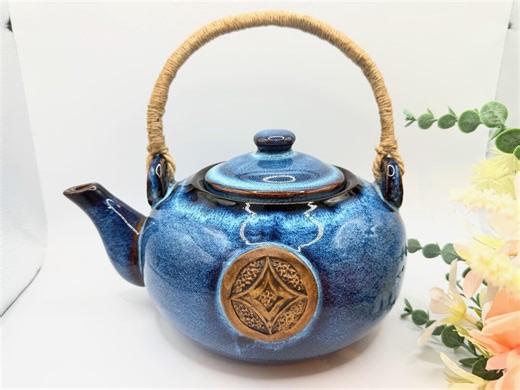 Vintage Blue Studio Pottery Teapot With Rope Handle, 1980s Ceramic - Etsy