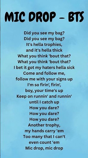 Mic Drop lyrics - BTS and SteveAoki #bts #btsarmy #lyrics #kpop #micdropremix #btsmicdrop