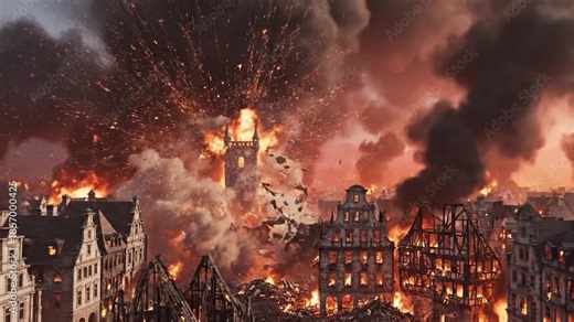 Apocalyptic London - Big Ben Collapses Amidst Fire and Destruction.