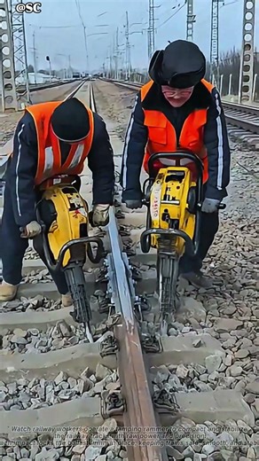 Railway Workers Use a Tamping Rammer to Perfectly Compact the Tracks 🚆⚙️