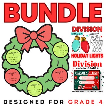 Christmas Factors & Multiples Practice Long Division Worksheets Grade 4 Winter