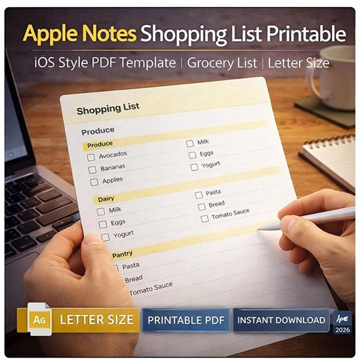 Apple Notes Shopping List Printable | Ios Style Grocery Template (PDF Download) - Etsy Australia