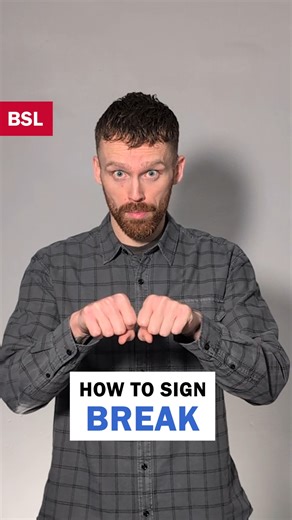 How to sign Break: BSL Sign of the Day 139 Learn how to sign Break in BSL. In this video, we show you how to sign 'break' to mean something is damaged or not working and a 'break' meaning a pause in work. The example sentences in English are: 1. Yesterday, my washing machine broke. I need a new one. 2. Today, work is busy. I need a coffee break. #BSL #BritishSignLanguage #BSLSignoftheDay | Commanding Hands