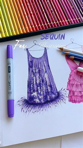 👉 How to Draw Sequin & Fur Fabric | Fashion Illustration #fashionsketch #art #dressmaking