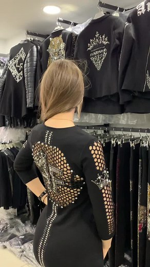 Stylish Black Dress with Rhinestone Designs
