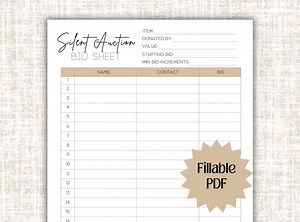 Fillable Silent Auction Bid Sheet, Sign up Sheet - Etsy