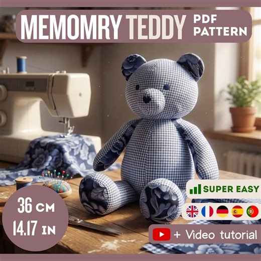 Memory Teddy Bear PDF Pattern   Video Sewing Tutorial for Beginners, Easy Toy Masterclass - Etsy