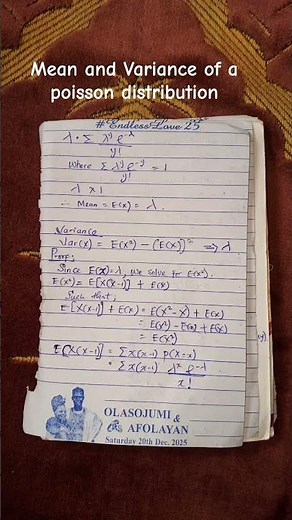 mean and variance of a poisson distribution. ##statistics #statistics #probability_distribution