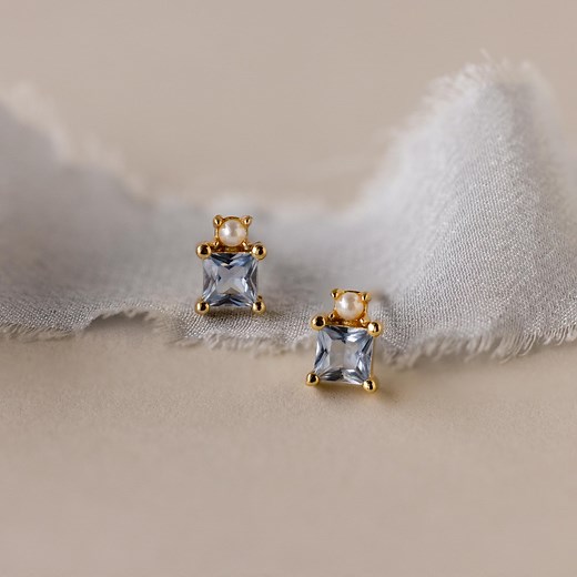 Aquamarine & Pearl Stud Earrings by Caitlyn Minimalist • Dainty Light Blue Gemstone Earrings • Wedding Jewelry • Bridesmaid Gift • ER679 - Etsy