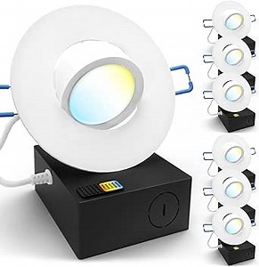 Sunco 6 Pack Adjustable Recessed Lighting 3 Inch LED, Angled Directional Eyeball Canless Gimbal, 500 LM, Selectable CCT 2700K/3000K/4000K/5000K/6000K, Dimmable, 6W, with Junction Box ETL