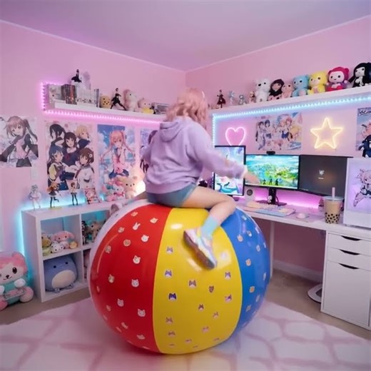 Her new XXL beach ball really helps her to stay focused During her gaming sessions #inflatable