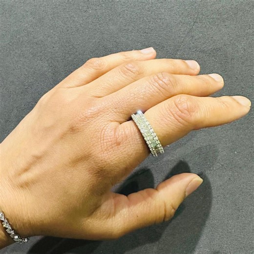 Natural Round and Princess Cut Eternity Band, 9K White Gold, Channel Set, Wedding Band - Etsy