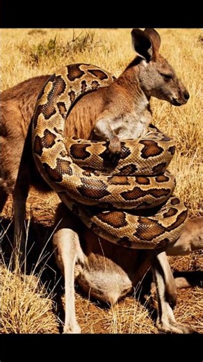Fight between a kangaroo and a python #kangaroo #python #wildlife #burmesepythons