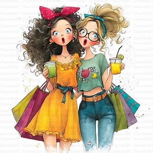 Shopping Girls Clip Art: Whimsical Teenage Girl Illustrations (digital Download Jpgs) - Etsy