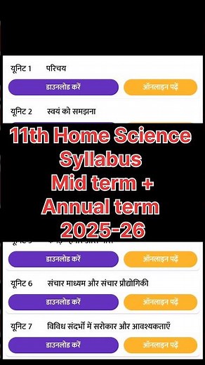 class 11 home science mid term syllabus 2025-26 | class 11 h.sci annual syllabus 2025-26 | #shorts