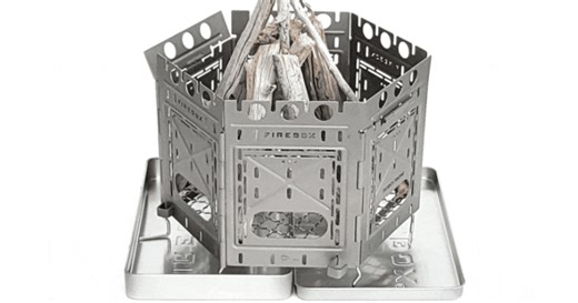 Firebox Freestyle stove folds into six styles of campsite cooker
