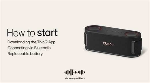 User guide video for starting the LG xboom Bounce *For other languages, please use the in-video translation option. 00:11 Downloading the ThinQ app 00:23 Connecting via Bluetooth 00:36 1) Mobile (Registering ThinQ App) 01:11 2) PC 01:43 3) TV (LG TV) 02:04 Replaceable battery #bluetoothspeaker #lgxboom #lgxboombounce | LG Global