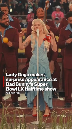 New York Post on Instagram: "Lady Gaga took the stage for a surprise appearance during Bad Bunny's Super Bowl halftime show. 💃"
