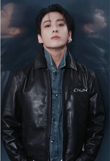 Jungkook in Signature Denim-on-Denim with Custom Leather Jacket