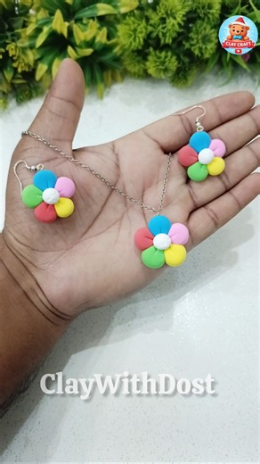 Handmade Colorful Clay Flower Necklace Set 🌼 | #shorts #craft #handmade