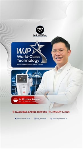 WJP MEDICAL | Advanced Medical Device Provider on Instagram: "✨ WJP World-Class Technology Showcase 2026 ✨ Korea – US – UK Edition We are proud to welcome dr. Kristian Sanjaya, S.H., M.Biomed (AAM) as part of WJP Medical’s World-Class Technology Showcase. Featuring Sunny Technology, this showcase reflects our commitment to delivering globally proven technology that supports precision, safety, and optimal clinical results. 📍 Black Owl Gading Serpong 📅 January 8, 2026 Join us and experience worl
