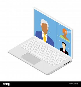 Talking to colleagues about plan in video conference. Multiethnic business team using laptop for a online meeting in video call. Group of people smart Stock Vector Image & Art - Alamy
