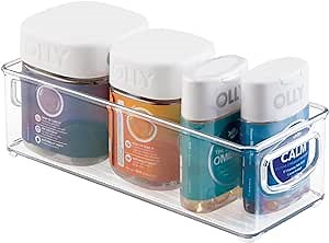 mDesign Small Plastic Bathroom Storage Container Bins with Handles for Organization in Closet, Cabinet, Vanity or Cupboard Shelf, Accessory Organizer for Hair Tools - Ligne Collection - Clear