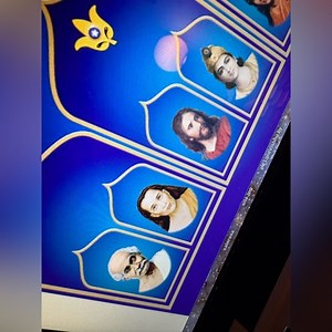 Traveling folding ALTAR in Vibrant Blue and Gold trim.