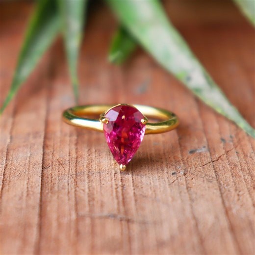 Natural Pink Ruby Ring: Gold Plated Sterling Silver Charm Ring (sizes 5-9) - Etsy