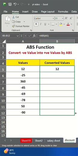 Use of ABS Function in excel | Excel Shorts | Excel Viral Reel | Excel Tips & Tricks #excel