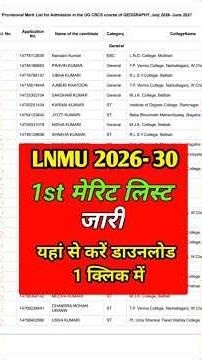 LNMU UG Admission 1st Merit List 2026-30 | LNMU 1st Merit List Download Kaise Karen