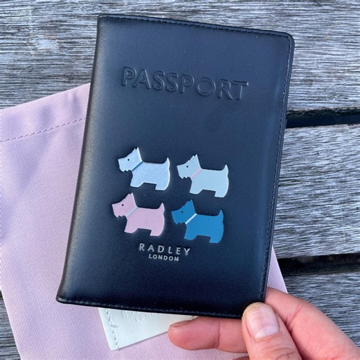 Radley Leather Large Flap Over Passport ID Holder Passport Cover Case: Quad dog
