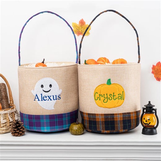 Personalized Halloween Trick or Treat Basket: Applique Ghost, Pumpkin, Witch, Kids Toddler Candy Bag - Etsy