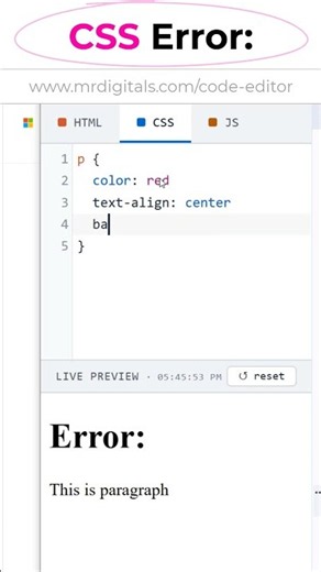 CSS Error missing semicolon #coding #programming #csstutorial