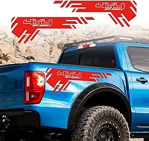 4X4 Off Road Pickup Trunk Side Vinyl Sticker Compatible with Pickup Trucks Universal Offroad Sports Pattern Decoration Decal 1 Pair (Red)