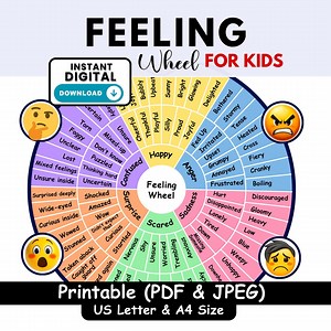 Feelings Wheel for Kids Printable | Emotions Chart | Classroom or Therapy (PDF/JPEG) - Etsy