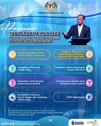 Warga UiTM Fakulti Perladangan dan Agroteknologi, merakamkan setinggi-tinggi penghargaan atas pengumuman 8 Inisiatif Rancangan Pendidikan Tinggi Malaysia (2026–2035) yang mencerminkan komitmen berterusan Kerajaan MADANI dalam memperkasa pendidikan negara. #UiTM #UiTMDiHatiku #RPTM20262035 #MalaysiaMadani | Fakulti Perladangan dan Agroteknologi Universiti Teknologi MARA