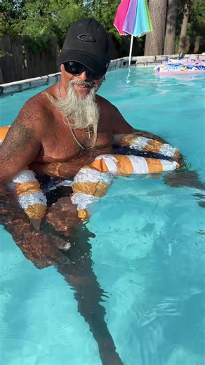 Hubby loves his lounge seat float for the pool #swimming #summer #hubby