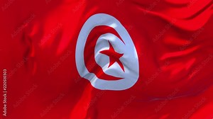 59. Tunisia Flag Waving in Wind Slow Motion Animation . 4K Realistic Fabric Texture Flag Smooth Blowing on a windy day Continuous Seamless Loop Background.