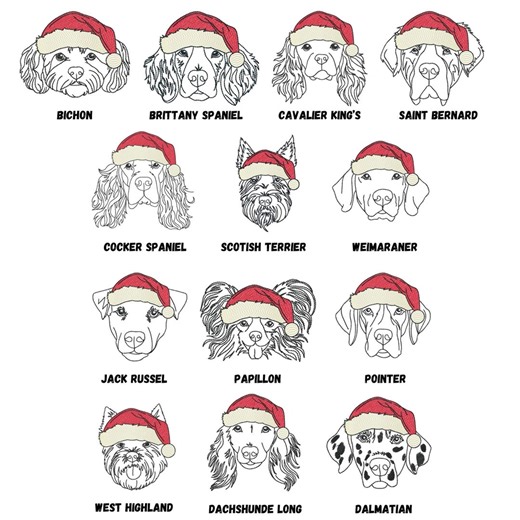 Christmas Dog Breeds Machine Embroidery Design: With Santa Hat Sketch (digital Download) - Etsy