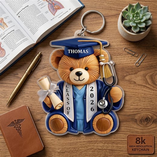 Personalized Graduation Bear Keychain, Custom Name Acrylic Graduation keychain, Graduation Gift for Friends Sisters Besties,Gift Graduation