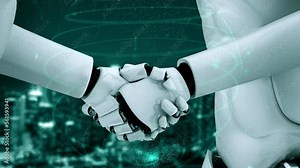 Internet connection controlled by AI robot huminoid and machine learning process to analyze data connectivity and cyber security . 3D rendering .