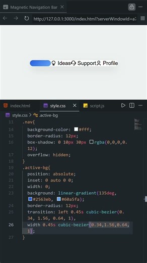 🌟 Magnatic Navbar Animation ✨ | Modern HTML CSS JavaScript | #htmlcss #js #animation #shorts #coding