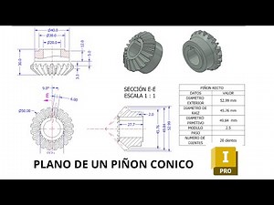 ¿Cómo hacer el PLANO de un piñón CONICO en AUTODESK INVENTOR ? Para principiantes en Inventor.
