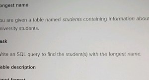 ongest nameou are given a table named students containing info... | Filo