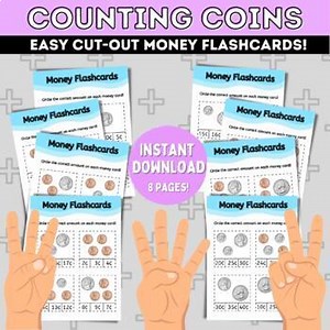 Counting Coins, Money Flashcards, Addition, Math, U.S. Currency Activity