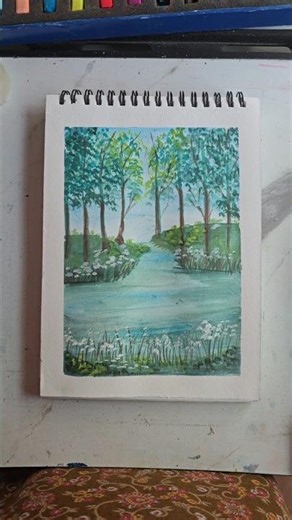 Beautiful forest painting using watercolors