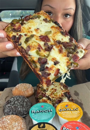 Trying Domino’s NEW MENU ITEMS! 🍕🏕️🤎 @Domino’s WOW!!! THEIR NEW DOMINO PIZZA IS AMAZING AND THE S’MORES LAVA CAKE IS FIRE!!! ❤️ Had to get the Domino pizza with the viral cheesesteak pizza toppings omggg so so good!!! #dominospizza #lavacake #pizzatiktok #pizzareview #foodietiktok